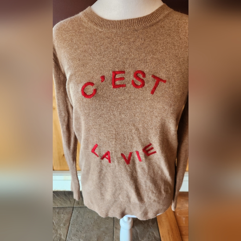 Banana Republic C'EST LA VIE Camel Slub Knit Italian Wool Crewneck Sweater XS - Picture 6 of 9